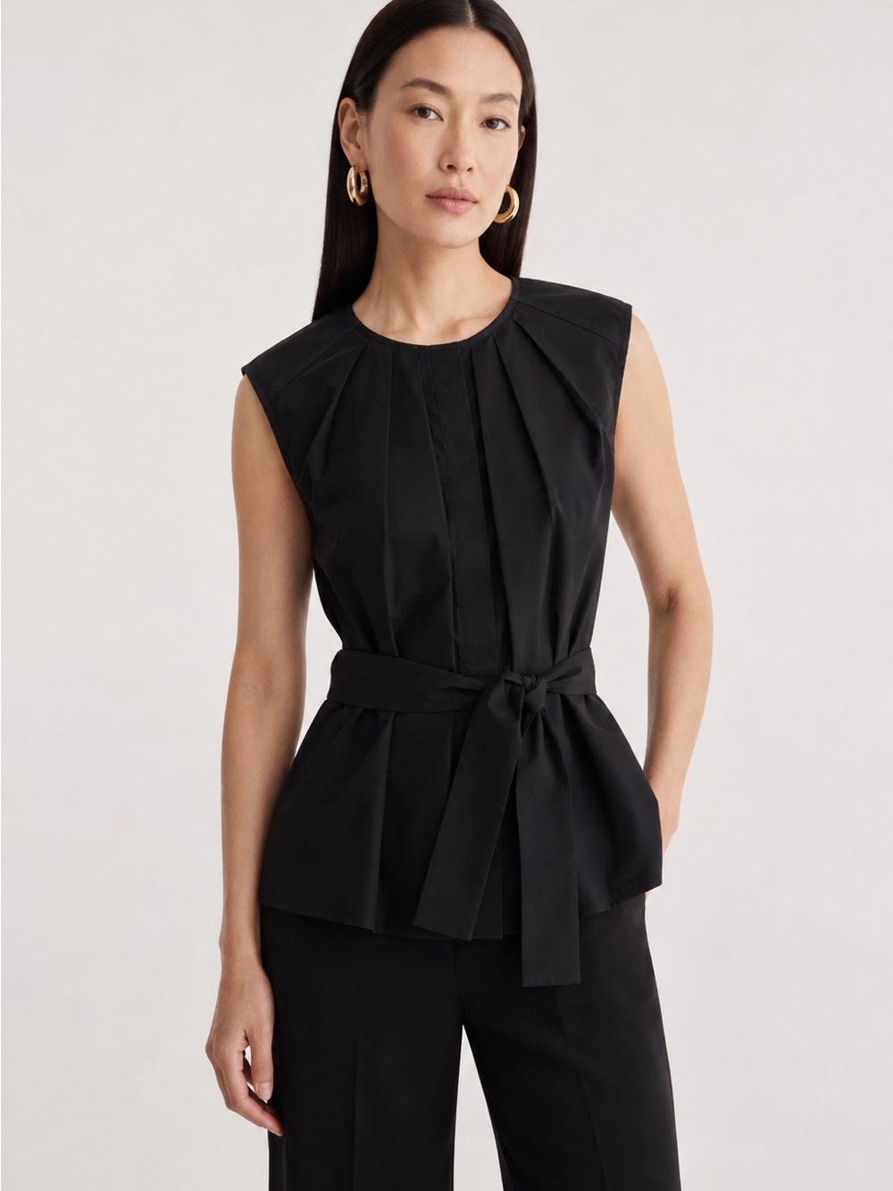 Lafayette 148 Black Sleeveless Belted Top Size 4